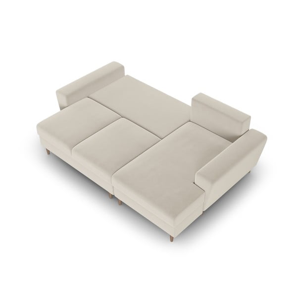 Béžová sametová rozkládací/s úložným prostorem rohová pohovka (pravý roh/s lenoškou) Kyoto – Cosmopolitan Design-image-2