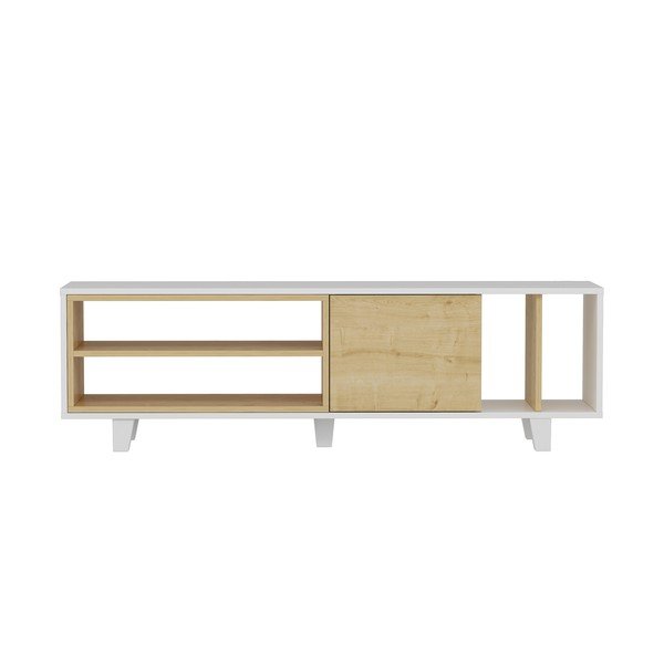 Bílý/přírodní TV stolek v dekoru dubu 160x49 cm Rosmar – Kalune Design