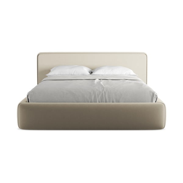 Béžová čalouněná dvoulůžková postel s úložným prostorem s roštem 160x200 cm Kiana – Makamii-image-4