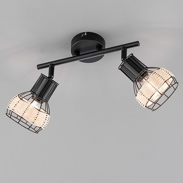 Černé stropní svítidlo s kovovo-ratanovým stínidlem 10x28 cm Straw – Fischer & Honsel-image-2