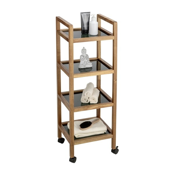 Černý/v přírodní barvě koupelnový regál z masivu akácie 35x101,5 cm Fondi – Wenko-image-4