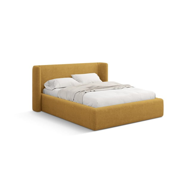 Čalouněná dvoulůžková postel s úložným prostorem s roštem 180x200 cm v hořčicové barvě Jason – Windsor & Co Sofas