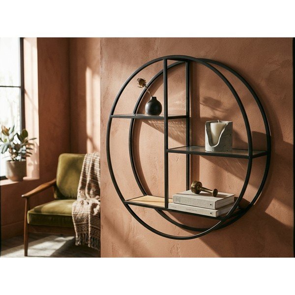 Černá/v přírodní barvě patrová kovová police 61 cm Mataram – Premier Housewares-image-1