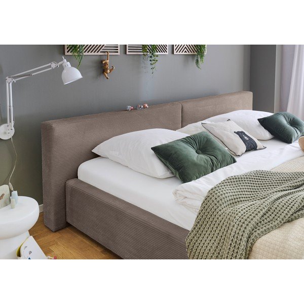 Taupe čalouněná dvoulůžková postel s úložným prostorem s roštem 200x240 cm Cube – Meise Möbel-image-2