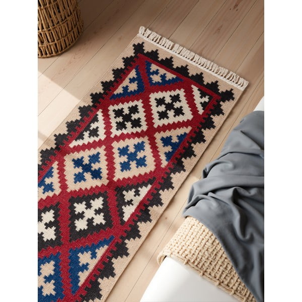 Červený oboustranný ručně tkaný vlněný běhoun 60x190 cm Kamal Rami – Nouristan-image-2