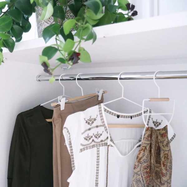 Sada 2 bílých ramínek na oblečení s dřevěným detailem Compactor Frosted-image-1