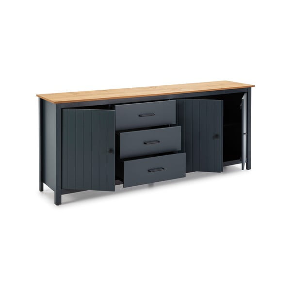 Tmavě modrá nízká komoda z borovicového dřeva 190x80 cm Miranda – Marckeric-image-4