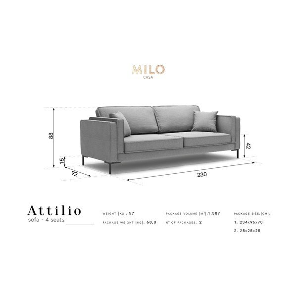 Žlutá pohovka Milo Casa Attilio, 230 cm-image-4