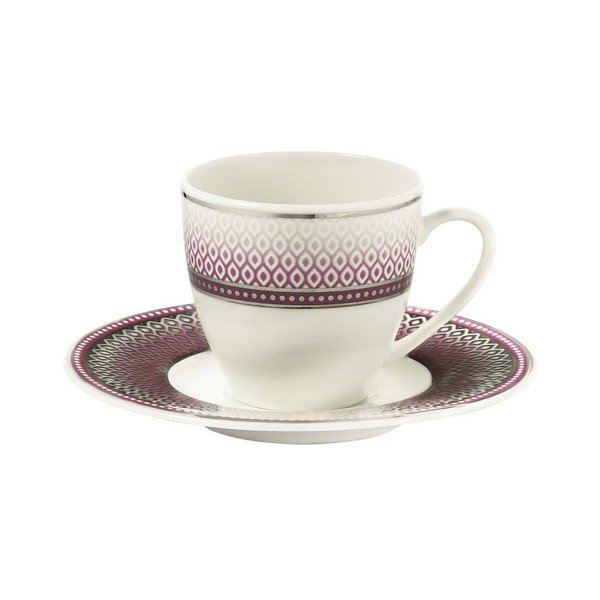 Sada 6 porcelánových šálků s podšálkem Kutahya Latté, 80 ml