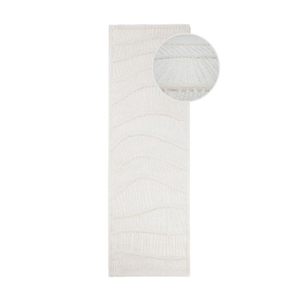 Bílý ručně tkaný běhoun s příměsí vlny 80x230 cm Sculptured Wave – Flair Rugs