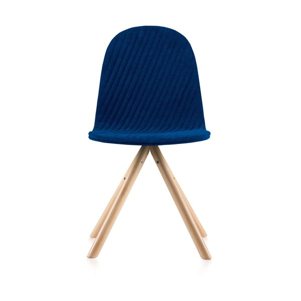 Tmavě modrá židle s přírodními nohami Iker Mannequin Stripe