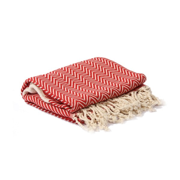 Červeno-bílý hammam ručník Spa Time Zig, 95 x 180 cm