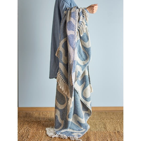 Modrá/béžová deka z recyklované bavlny 130x160 cm Salobre – Bloomingville-image-1