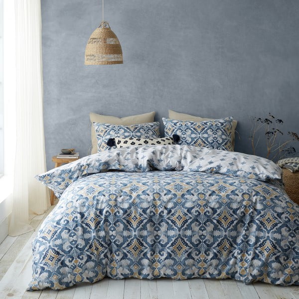 Modro-krémové povlečení na jednolůžko 135x200 cm Inara Ikat – Pineapple Elephant