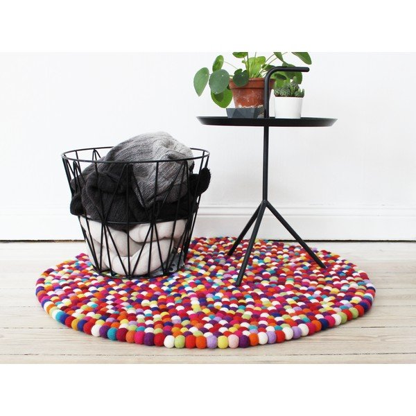 Tmavě červený kuličkový vlněný koberec Wooldot Ball Rugs, ⌀ 120 cm-image-2