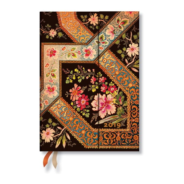Diář na rok 2019 Paperblanks Filigree Floral Ebony Horizontal, 13 x 18 cm