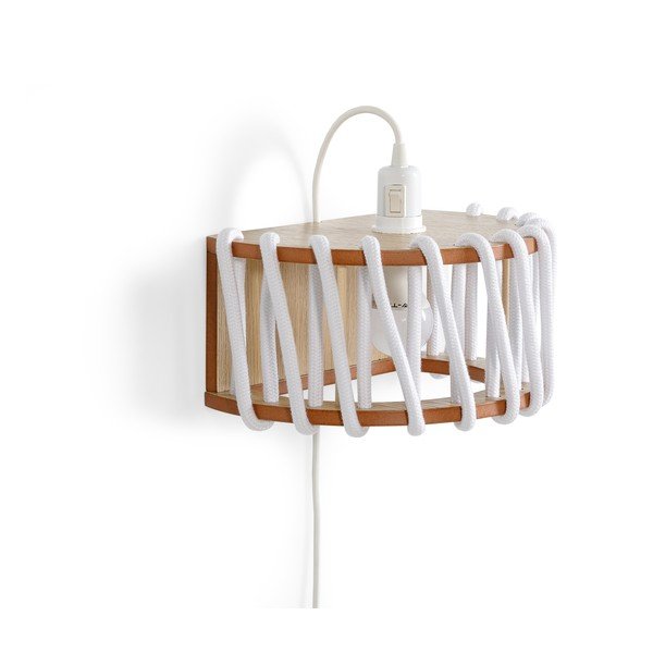 Bílá nástěnná lampa s dřevěnou konstrukcí EMKO Macaron, délka 30 cm-image-2