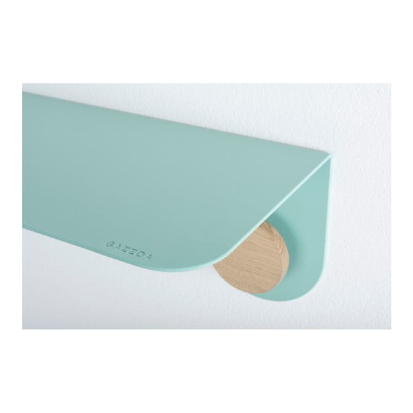 Nástěnná zelená police z oceli s detailem z dubového dřeva se 2 háčky Gazzda Hook, délka 70 cm-image-3