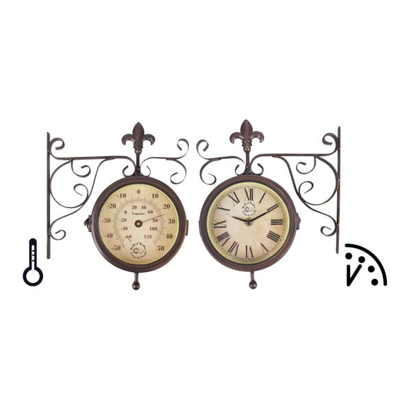 Venkovní nástěnné hodiny s teploměrem Esschert Design Rustic