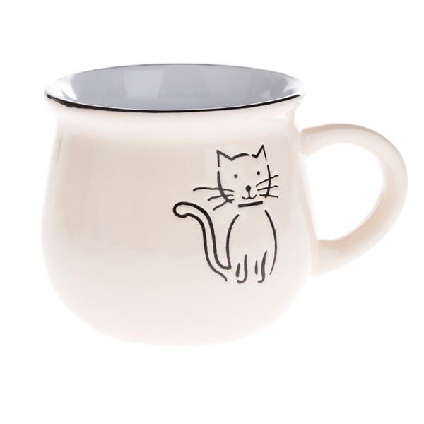 Béžový keramický hrneček s obrázkem kočky Dakls, objem 0,3 l