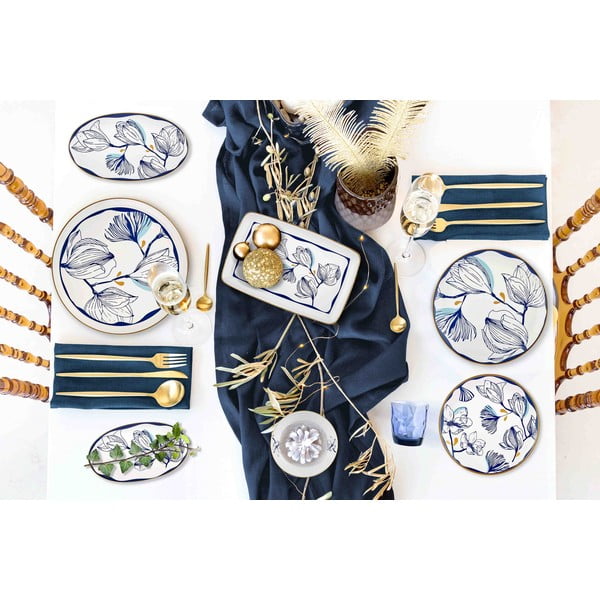 Sada 2 bílých porcelánových talířů s modrými květy Mia Bleu-image-1