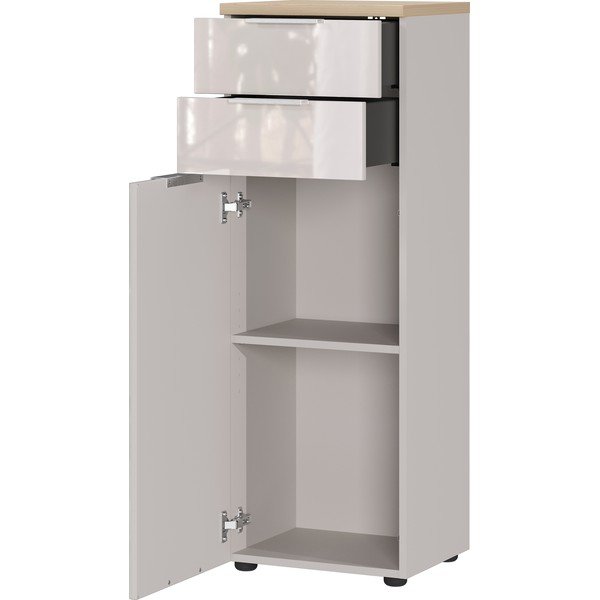 Krémová lesklá vysoká/úzká koupelnová skříňka 39x112 cm Tavira – Germania-image-3