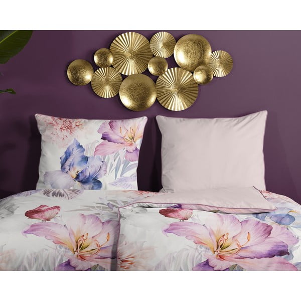 Krémové povlečení na jednolůžko z bavlněného saténu 140x200 cm – Descanso-image-2