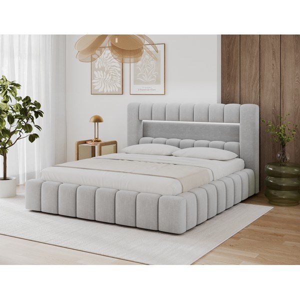 Světle šedá čalouněná dvoulůžková postel s úložným prostorem s roštem 140x200 cm Lamica – ELTAP-image-2