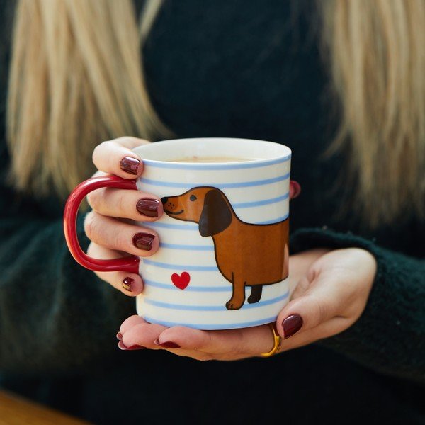 Modro-hnědý porcelánový hrnek 300 ml Sausage Dog – Sass & Belle-image-2