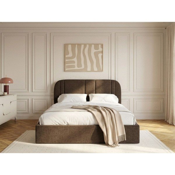 Hnědá čalouněná dvoulůžková postel s úložným prostorem s roštem 160x200 cm Sidney – Bobochic Paris-image-2