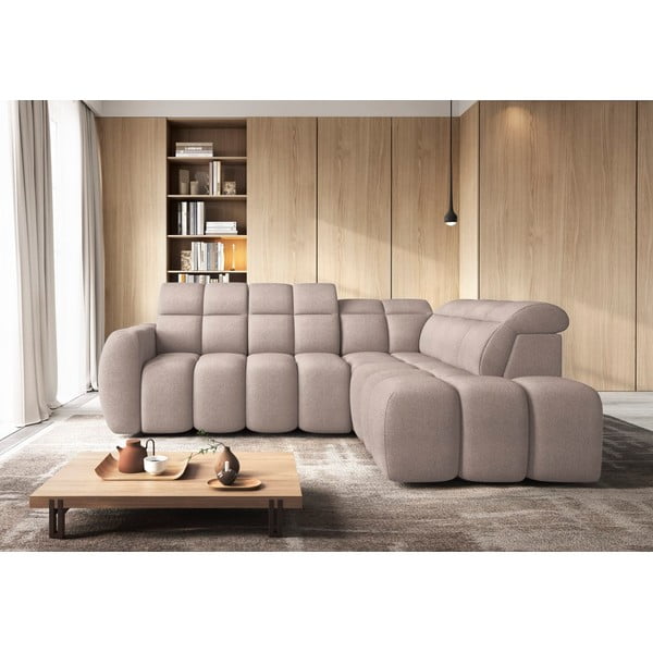 Světle hnědá rozkládací/s úložným prostorem rohová pohovka z textilie bouclé (pravý roh/do L) Falconn – ELTAP-image-3