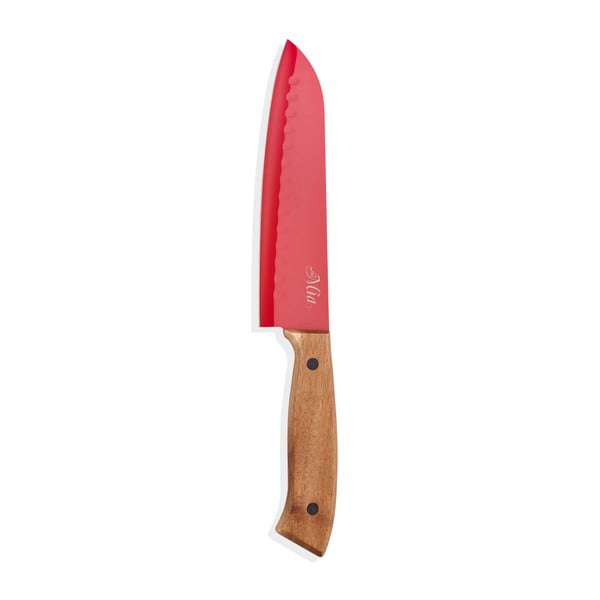 Červený nůž s dřevěnou rukojetí The Mia Cutt Santoku, délka 18 cm