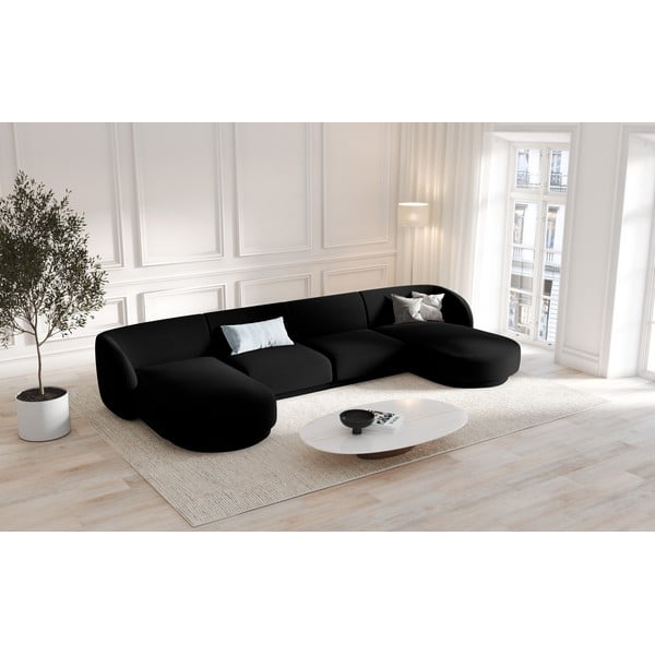 Černá sametová rohová pohovka (do "U") Miley - Micadoni Home-image-4