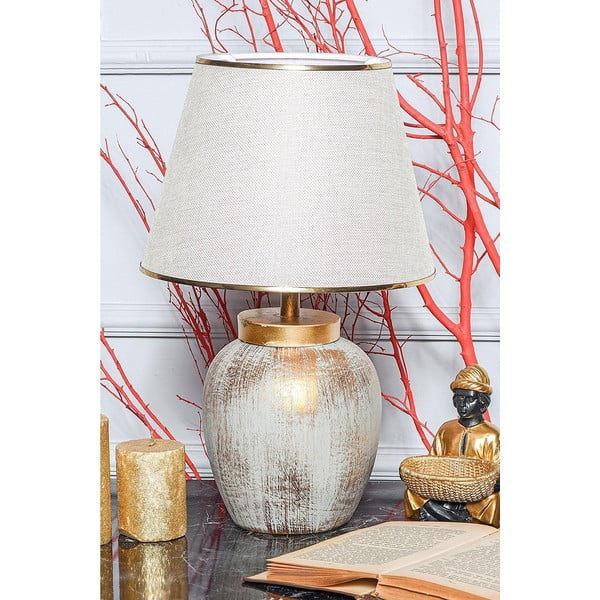 Krémová/ve zlaté barvě stolní lampa s textilním stínidlem (výška 47 cm) Yakamoz – Opviq lights-image-1