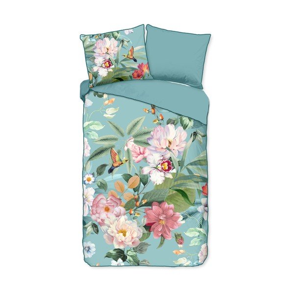 Modré povlečení na jednolůžko/prodloužené z bavlněného saténu 140x220 cm Fungi – Descanso