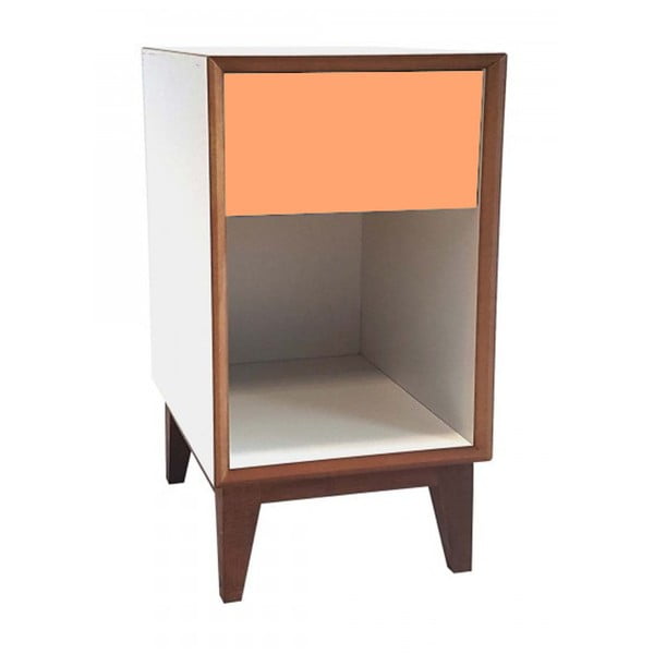 Velký noční stolek s bílým rámem a oranžovou zásuvkou Ragaba PIX