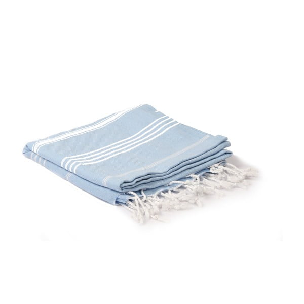Světle modrý hammam ručník Spa Time Stripes, 95 x 180 cm