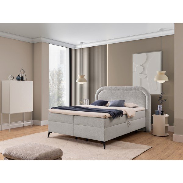 Světle šedá boxspring postel s úložným prostorem 160x200 cm Ornes – Ropez-image-1