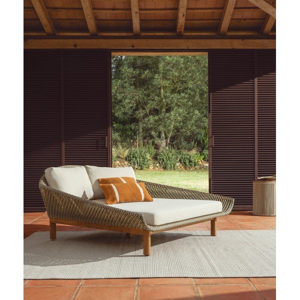 Zelené dvoumístné ratanové zahradní lehátko Olbia – Kave Home-image-1