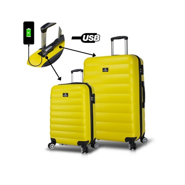 Sada 2 žlutých cestovních kufrů na kolečkách s USB porty My Valice RESSNO Cabin & Large-image-3