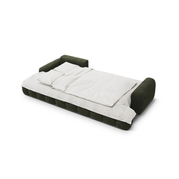 Zelená sametová rozkládací/s úložným prostorem rohová pohovka (levý roh/s lenoškou) Linz – Cosmopolitan Design-image-4