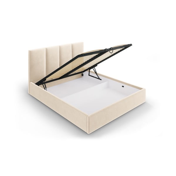 Béžová čalouněná dvoulůžková postel s úložným prostorem s roštem 160x200 cm Juniper – Mazzini Beds-image-3