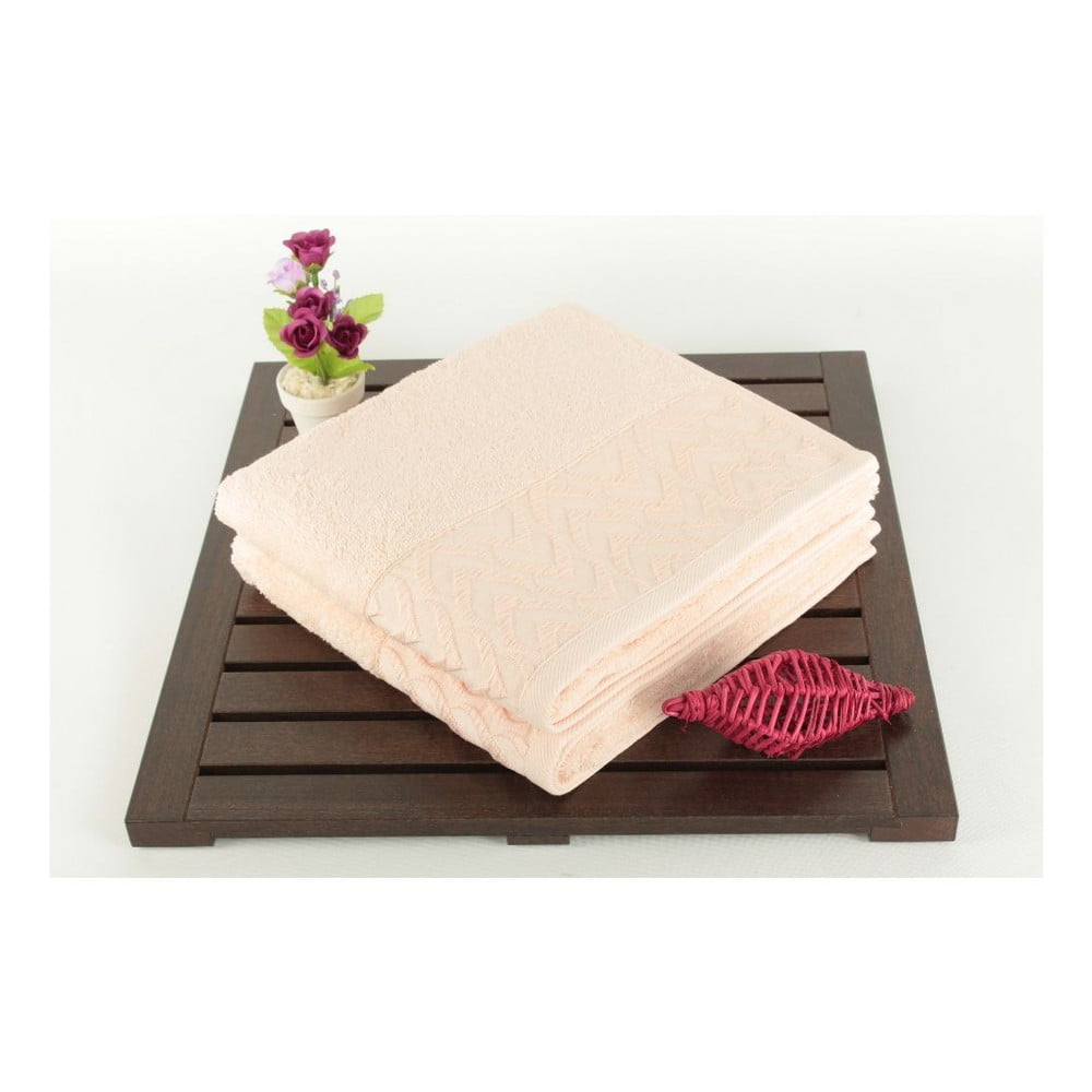 Sada 2 pudrově růžových osušek ze 100% bavlny Kalp, 50x90 cm