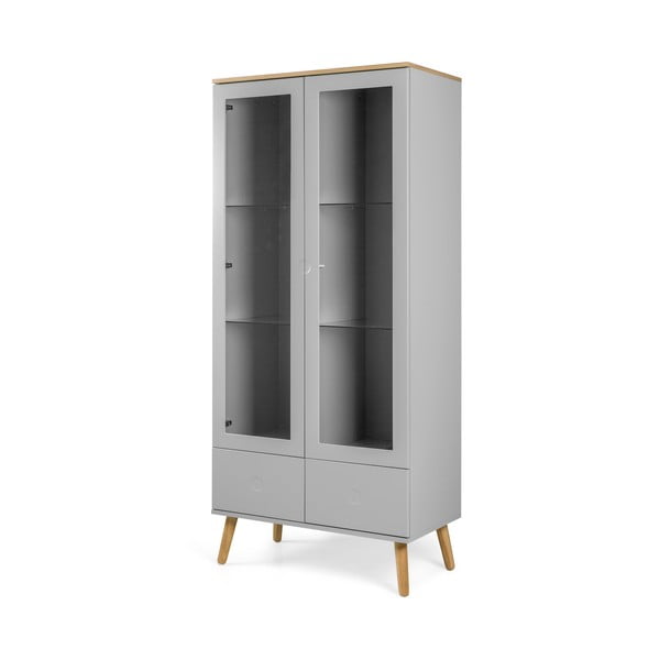 Šedá vitrína s nohami z dubového dřeva Tenzo Dot, výška 175 cm-image-2