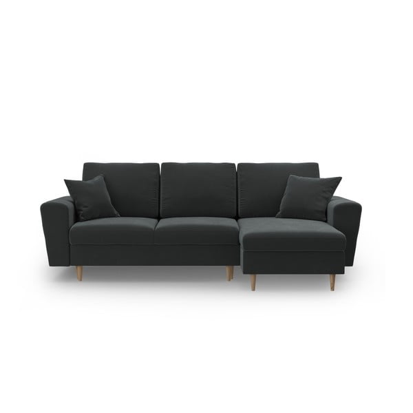 Tmavě šedá sametová rozkládací/s úložným prostorem rohová pohovka Kyoto – Cosmopolitan Design