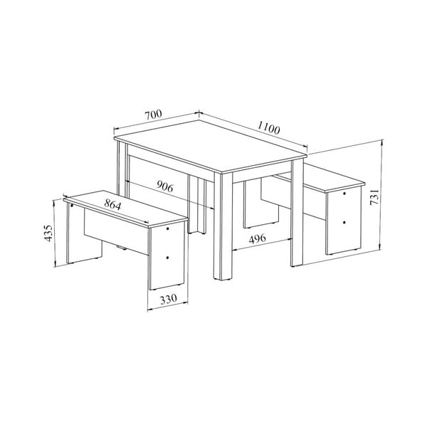 Set černého jídelního stolu a 2 lavic s deskou v dekoru betonu TemaHome Nice-image-2