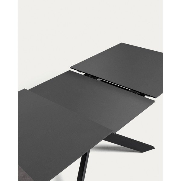 Černý rozkládací jídelní stůl se skleněnou deskou 90x210 cm Atminda – Kave Home-image-3