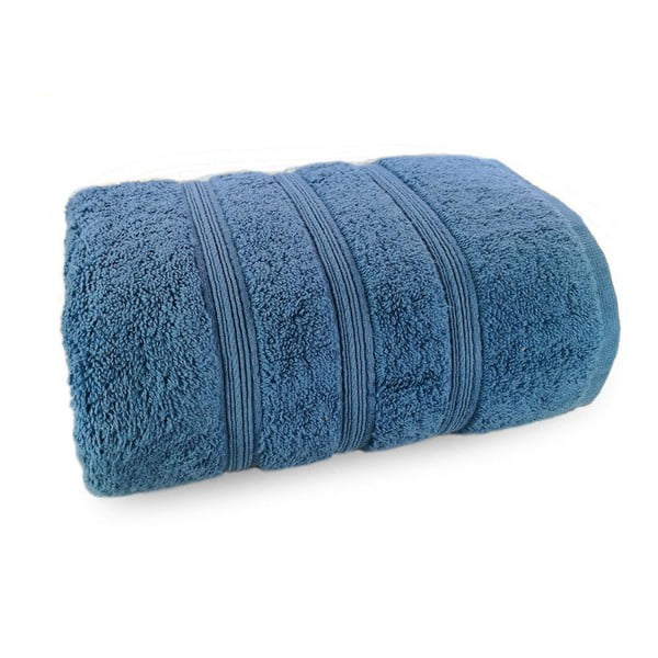 Tmavě modrý ručník ze 100% bavlny Marie Lou Majo, 140 x 70 cm