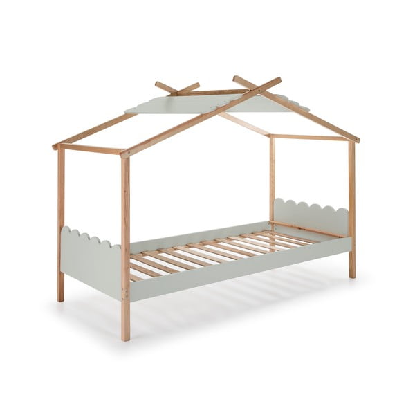 Šedá dětská postel s konstrukcí z borovicového dřeva Marckeric Nuvem, 90 x 190 cm