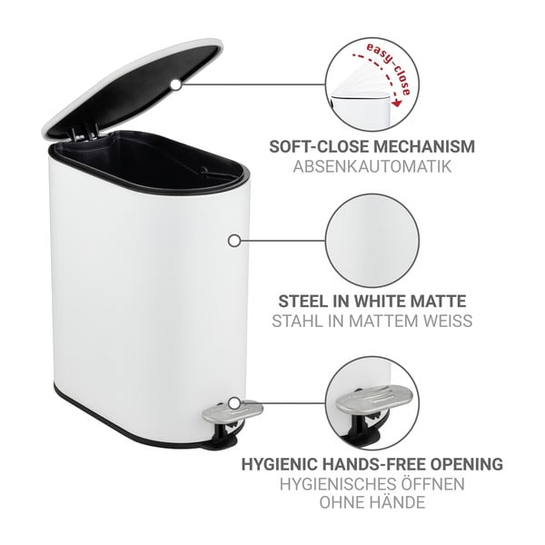 Matně bílý nášlapný ocelový odpadkový koš 5 l Collungo – Wenko-image-3